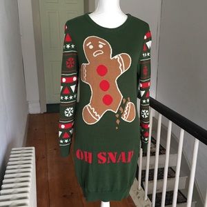 Holiday Sweater Dress Gingerbread Man L